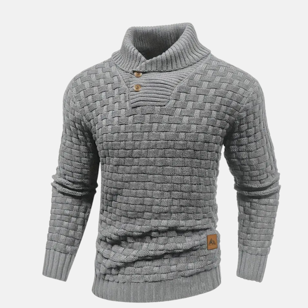 Men's Textured Knit Sweater Shawl Collar Buttons Beige