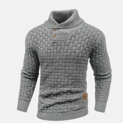 Men's Textured Knit Sweater Shawl Collar Buttons Beige