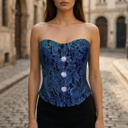 Women’s Strapless Lace Corset Top Floral Embroidered Bustier