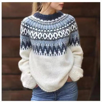 Women's Fair Isle Crew Neck Sweater Cozy - VibreMode