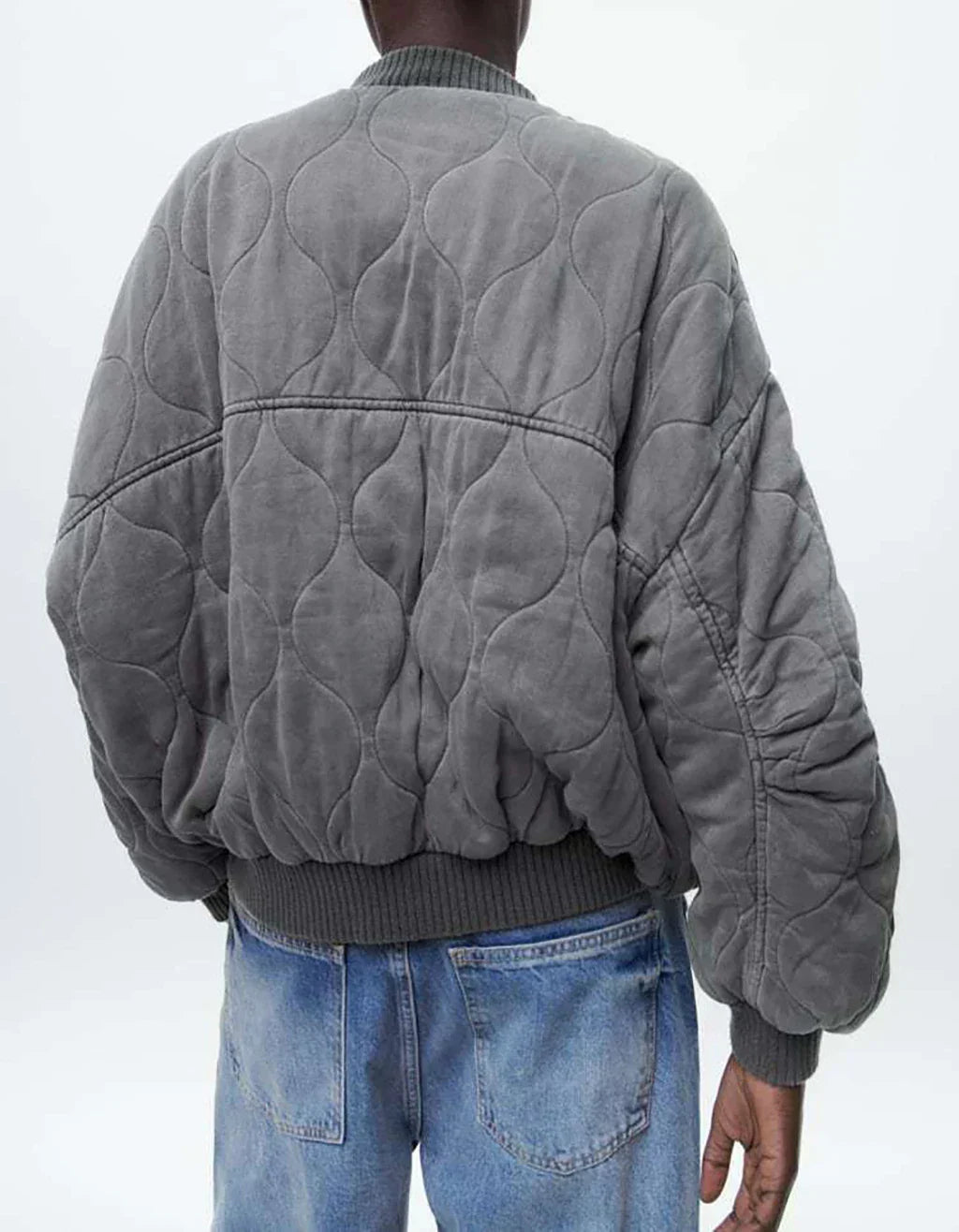 Women's Quilted Bomber Jacket Oversized Snap Button Closure