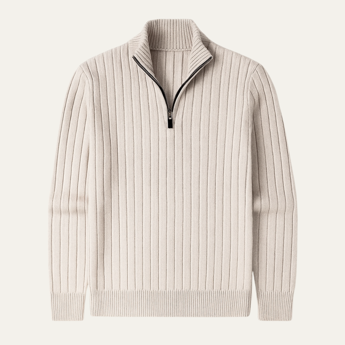 Men's Knitted Half Zip Sweater Ribbed Collar - VibreMode