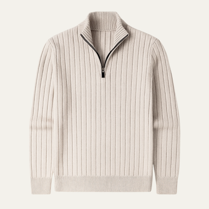 Men's Knitted Half Zip Sweater Ribbed Collar - VibreMode