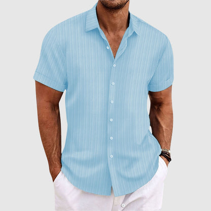 Men's Short Sleeve Textured Stripe Button Down Shirt