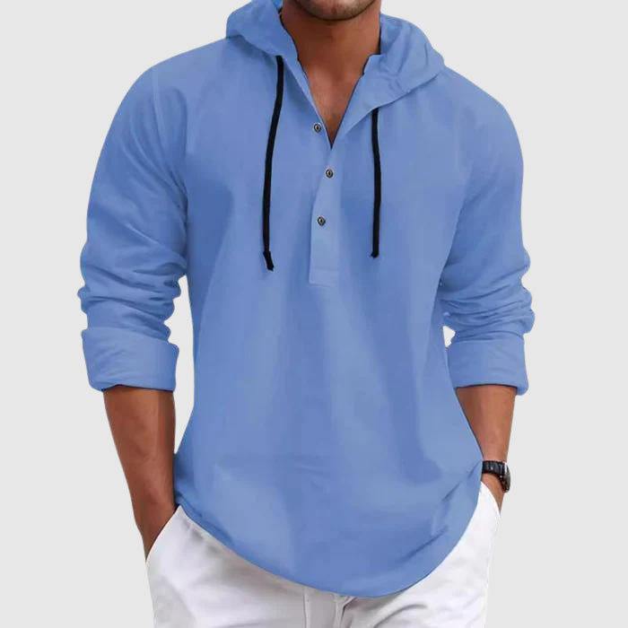 Men's Casual Hooded Shirt Soft Cotton Blend Long Sleeve - VibreMode