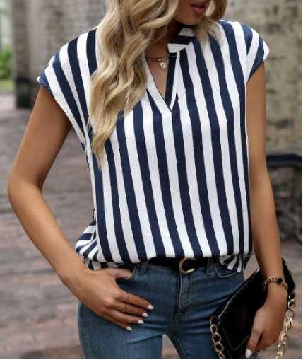 Chic Striped V-Neck Tank Top for Women - VibreMode