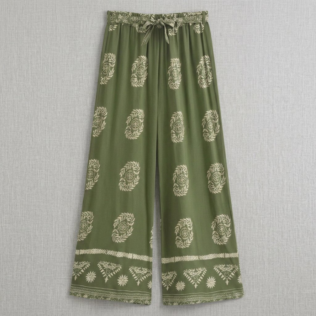 Women's Wide Leg Floral Pants Ankle Length