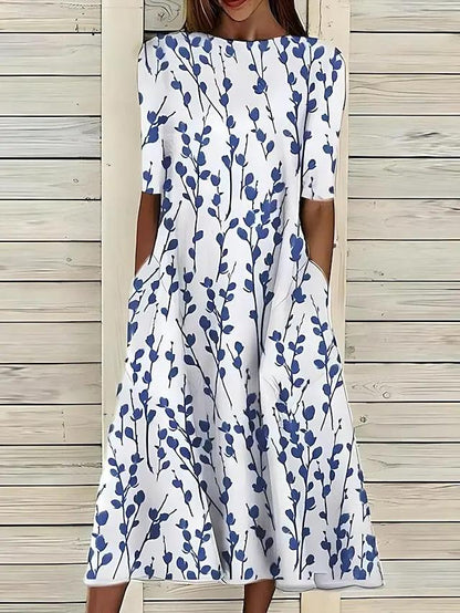 Women's Floral Midi A-Line Dress Comfortable - VibreMode