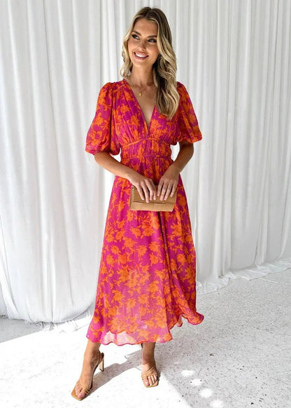 Women's Floral Midi Dress Lightweight Summer - VibreMode