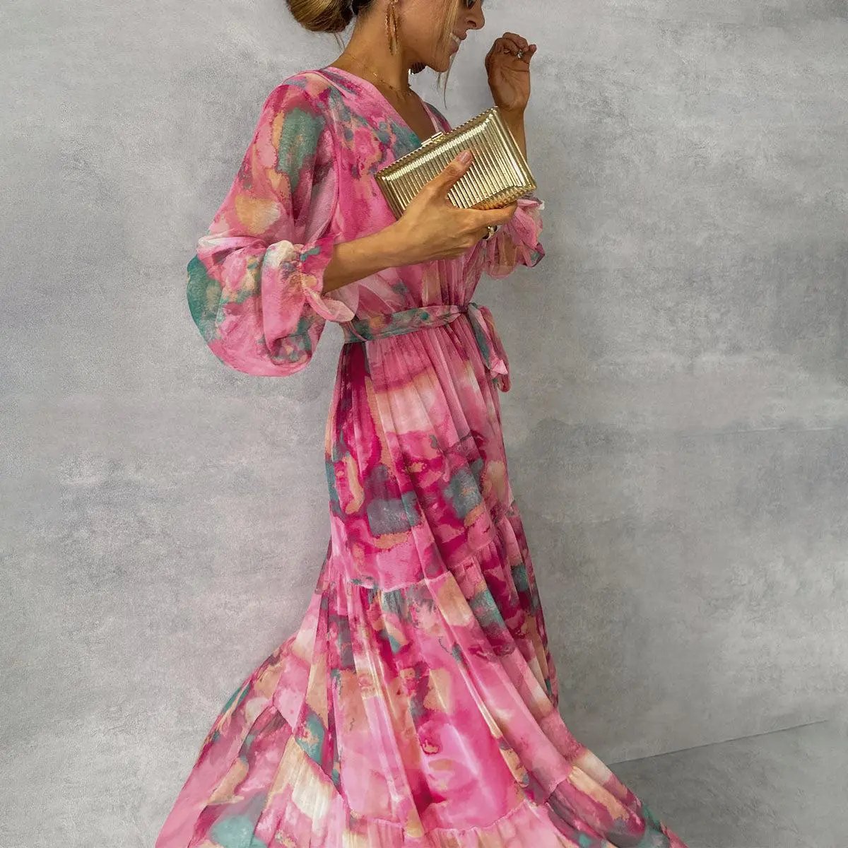 Women's Floral Wrap Dress Lightweight Elegant Summer - VibreMode