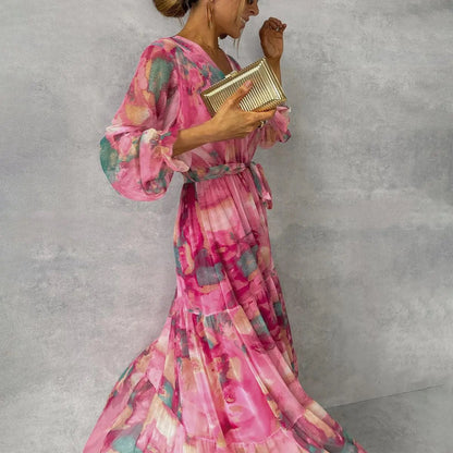 Women's Floral Wrap Dress Lightweight Elegant Summer - VibreMode