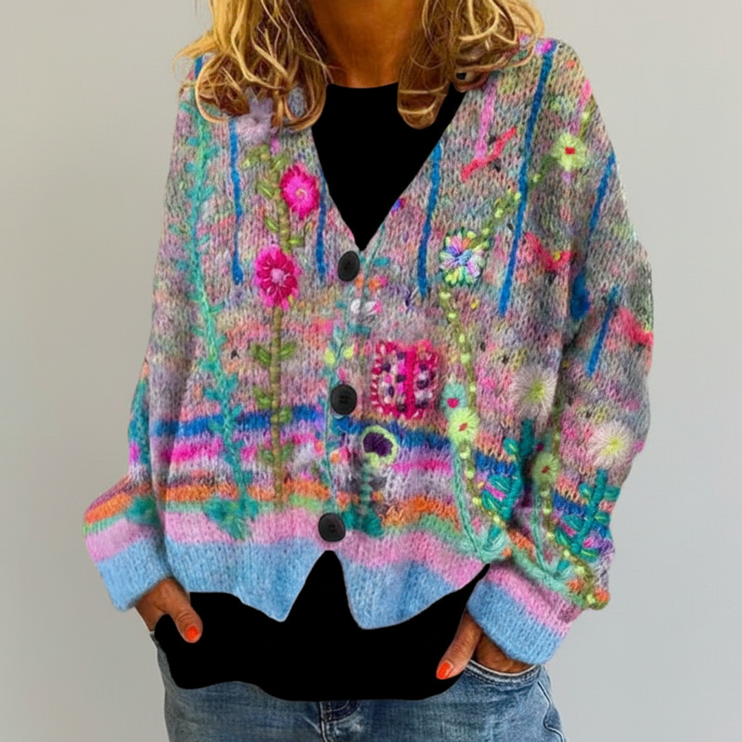 Women's Floral V-Neck Cardigan - VibreMode