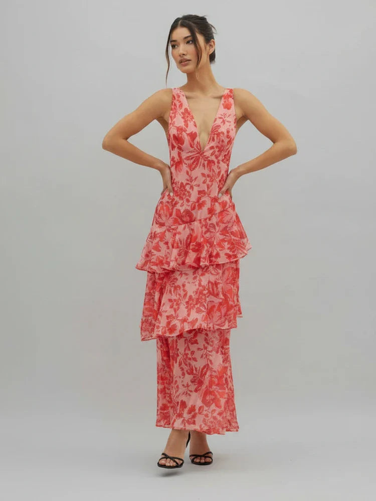 Women's Floral V-Neck Maxi Dress
