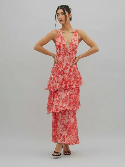 Women's Floral V-Neck Maxi Dress