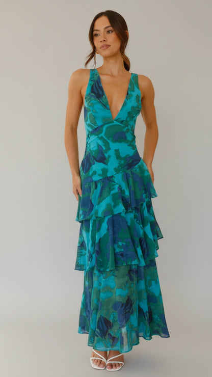 Women's Floral Maxi Sundress V-Neck - VibreMode