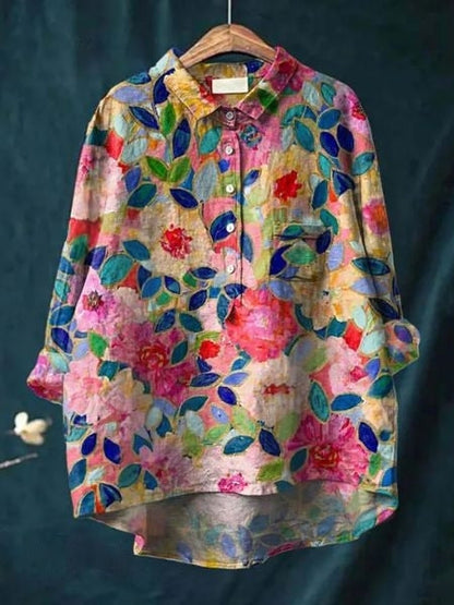Women's Floral Print Blouse Button Front