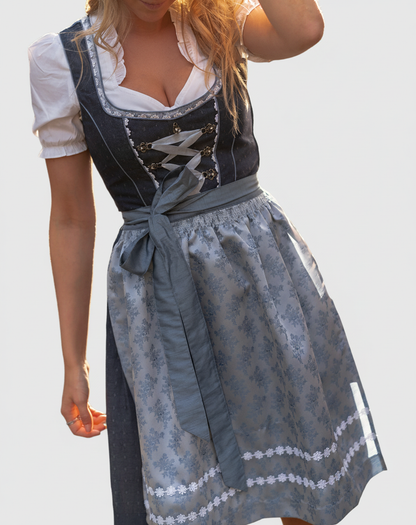 Women's Floral Midi Dress Lace-Up Dirndl Style - VibreMode
