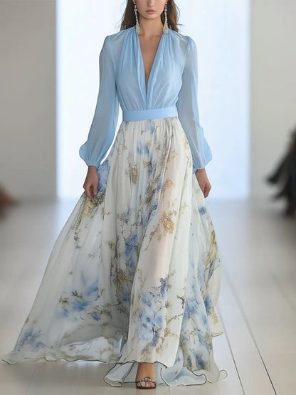 Women's Floral Maxi Dress Elegant Floral Print - VibreMode
