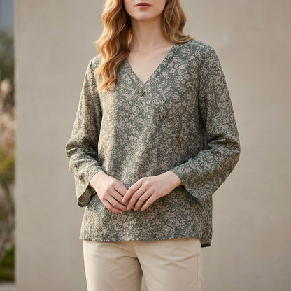 Women's Relaxed Fit Blouse V-Neck High-Low Hem