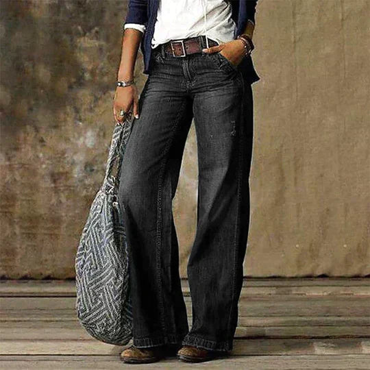 Classic High Waisted Wide Leg Retro Jeans for Women
