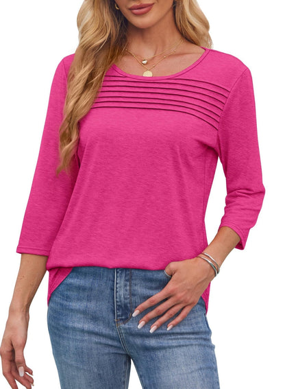 Women's Crew Neck 3/4 Sleeve Pleated