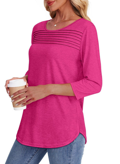 Women's Crew Neck 3/4 Sleeve Pleated