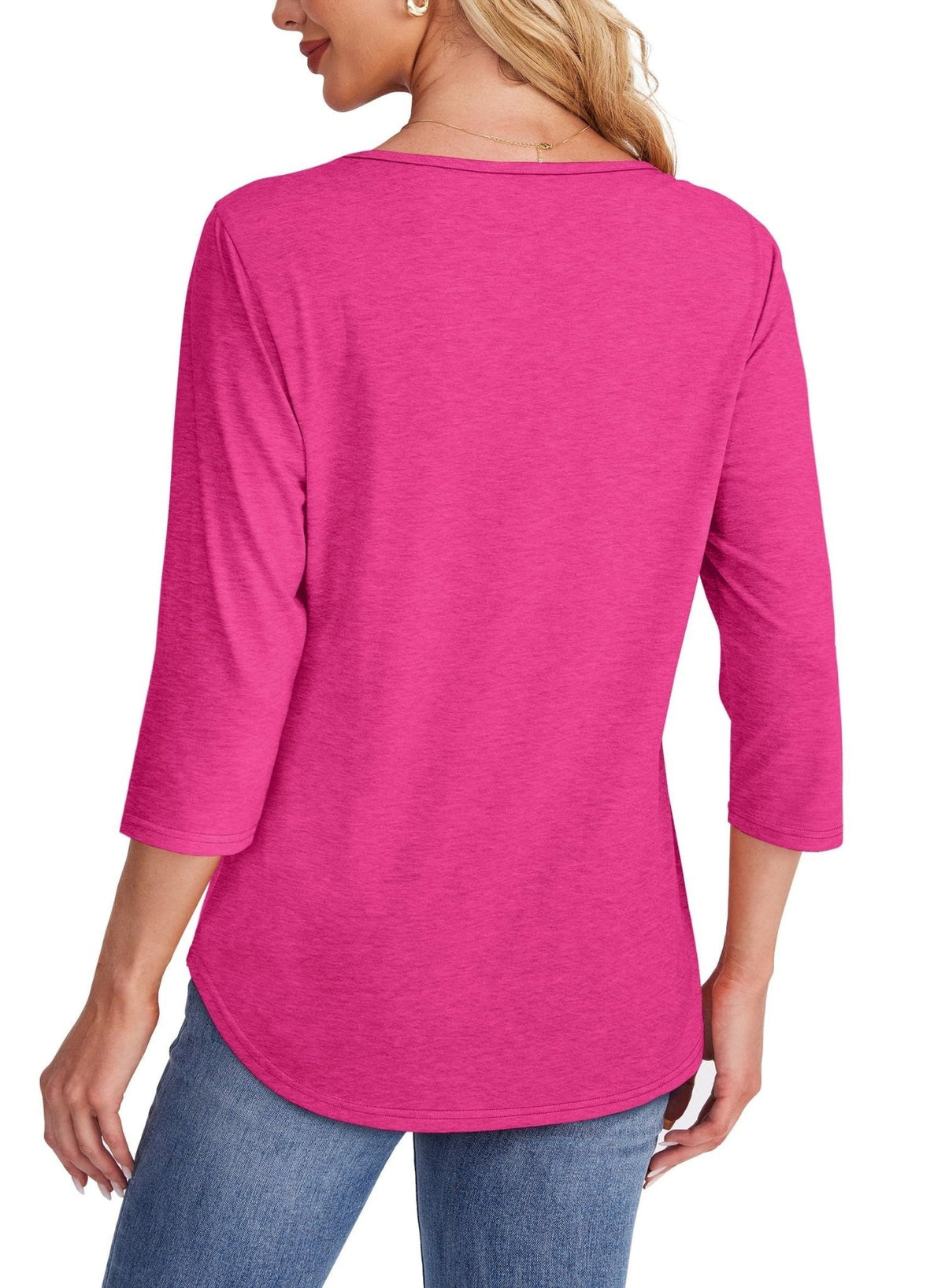 Women's Crew Neck 3/4 Sleeve Pleated