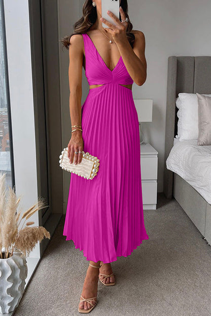 Chic A-Line Pleated Midi Dress for Ladies