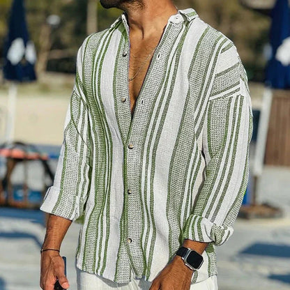 Men's Striped Long Sleeve Shirt - VibreMode