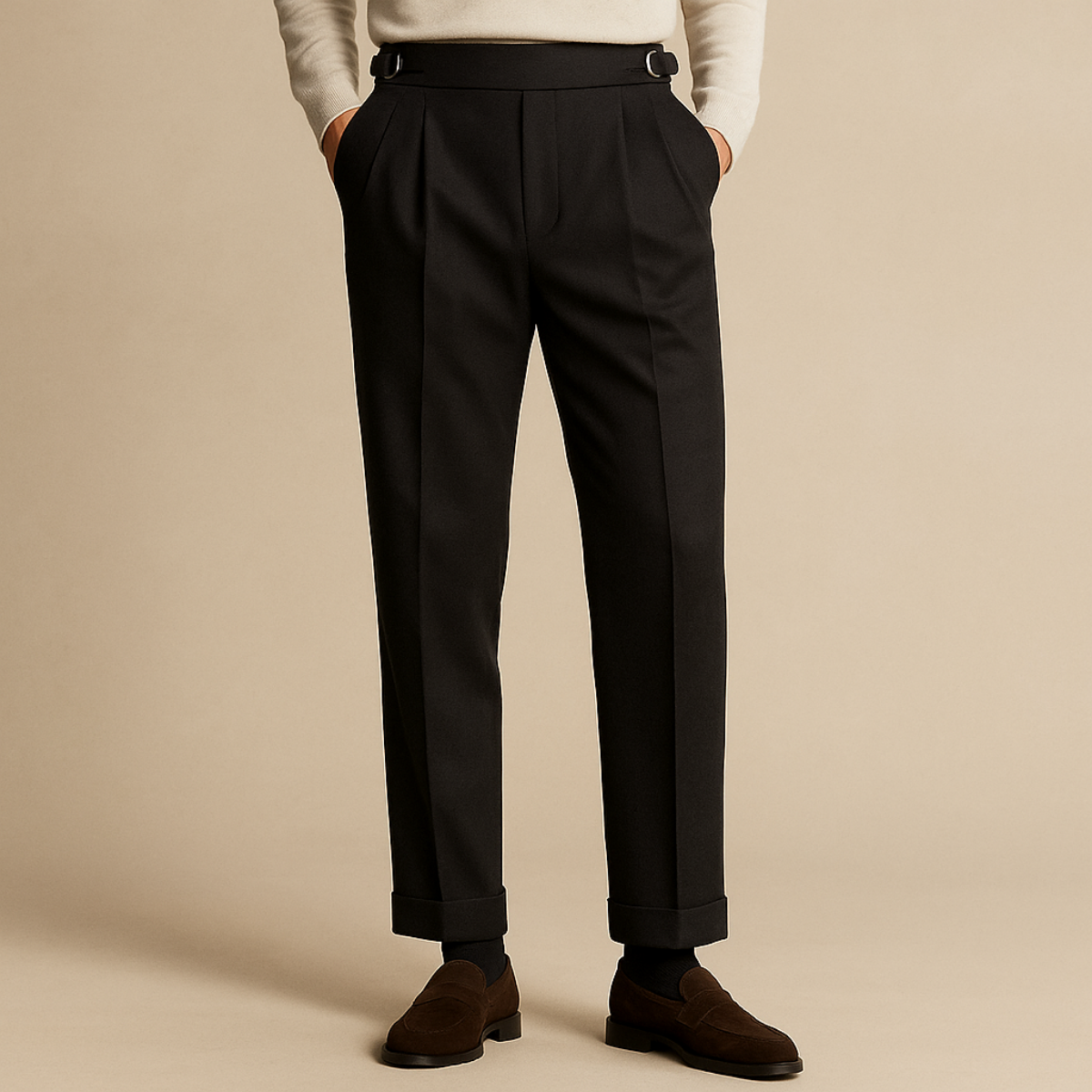Men's High Waist Wool Blend Pleated Pants