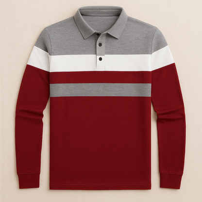 Men's Striped Long Sleeve Polo Shirt