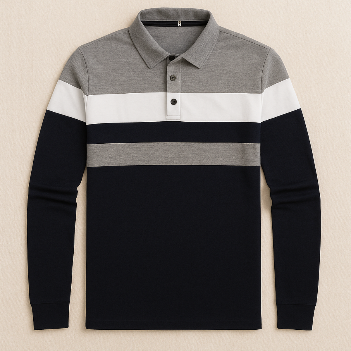 Men's Striped Long Sleeve Polo Shirt