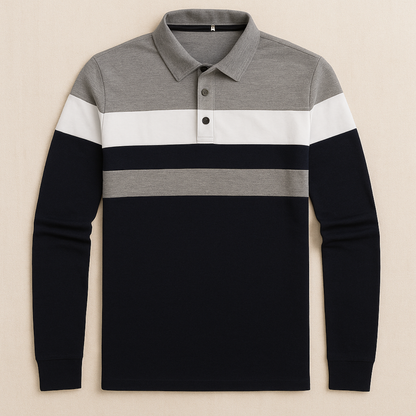 Men's Striped Long Sleeve Polo Shirt