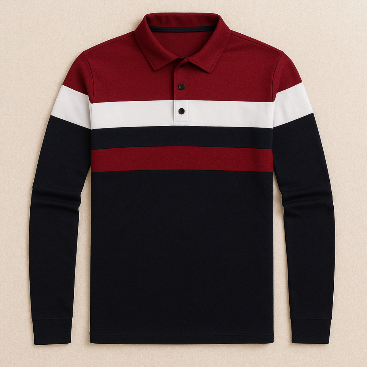 Men's Striped Long Sleeve Polo Shirt - VibreMode
