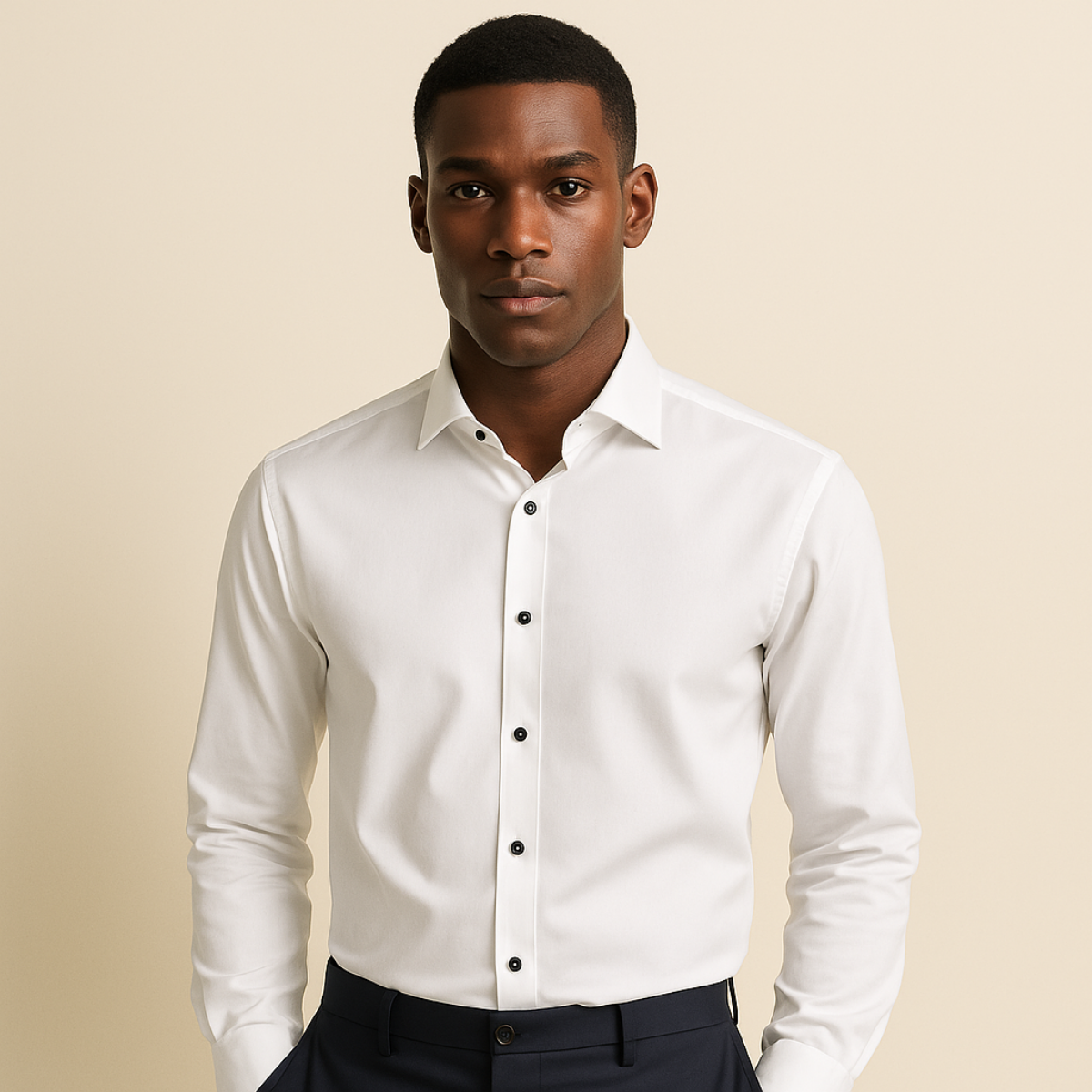 Men's Linen Tailored Shirt Contrast Buttons