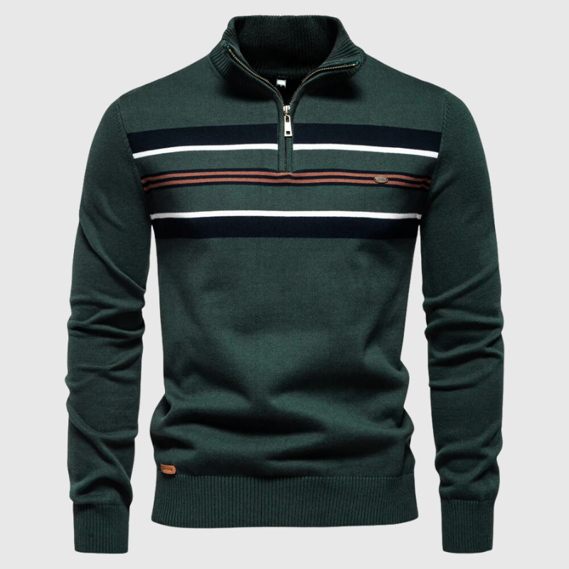 Men's Striped Half-Zip Jumper Contrast Chest Knitwear - VibreMode