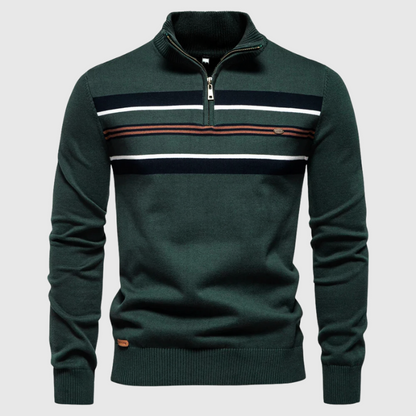 Men's Striped Half-Zip Jumper Contrast Chest Knitwear - VibreMode