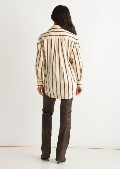Women's Striped Button-Up Shirt Cream