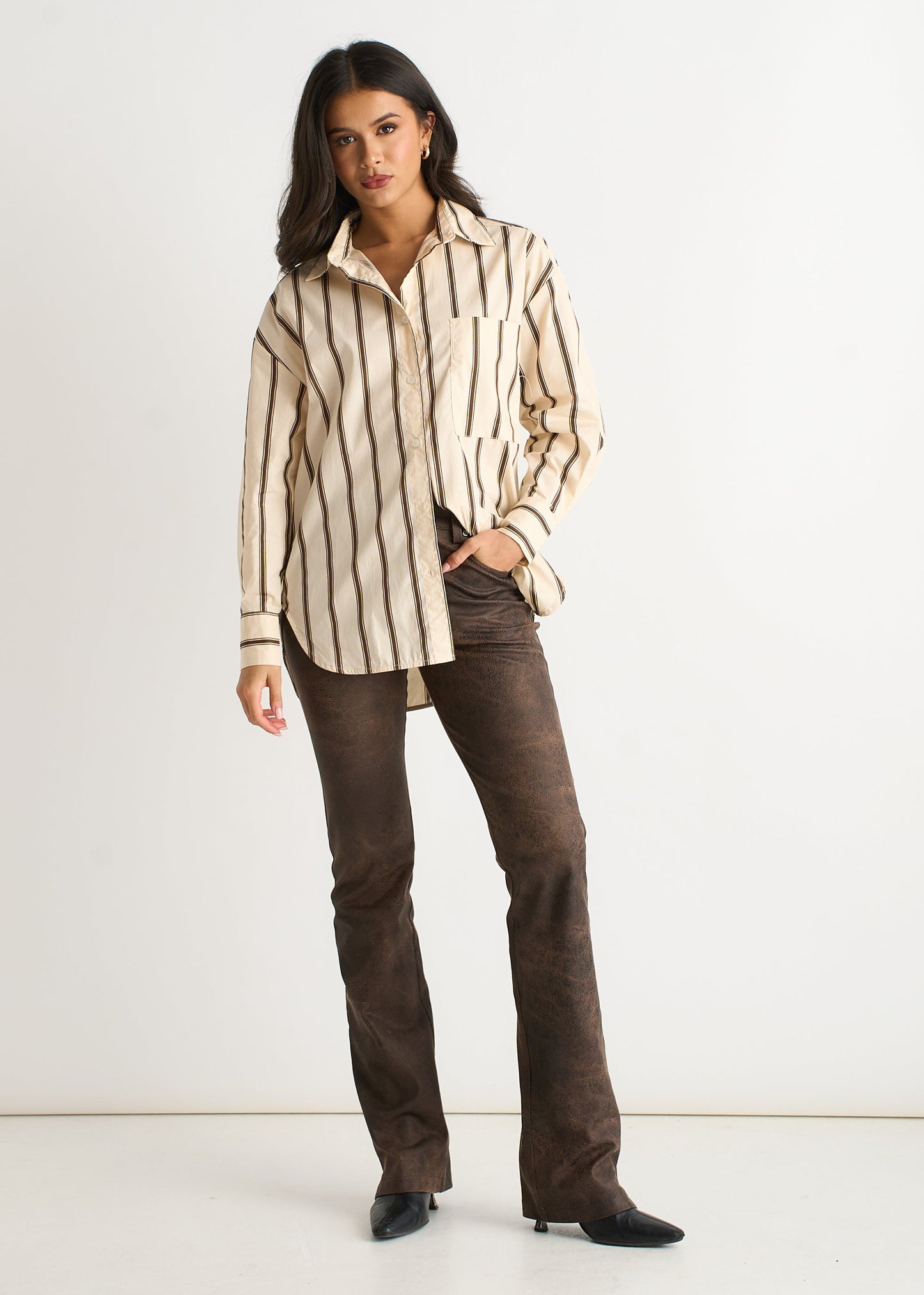 Women's Striped Button-Up Shirt Cream