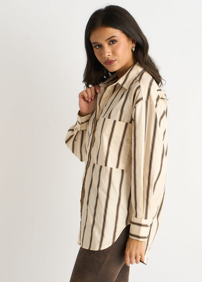 Women's Striped Button-Up Shirt Cream