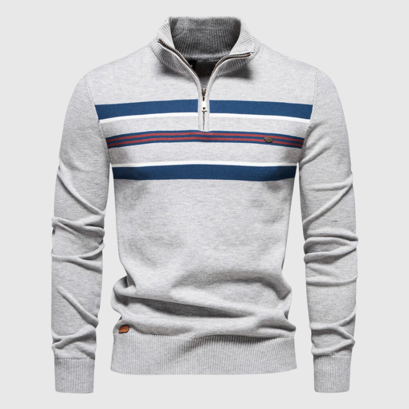 Men's Striped Half-Zip Jumper Contrast Chest Knitwear
