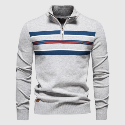 Men's Striped Half-Zip Jumper Contrast Chest Knitwear