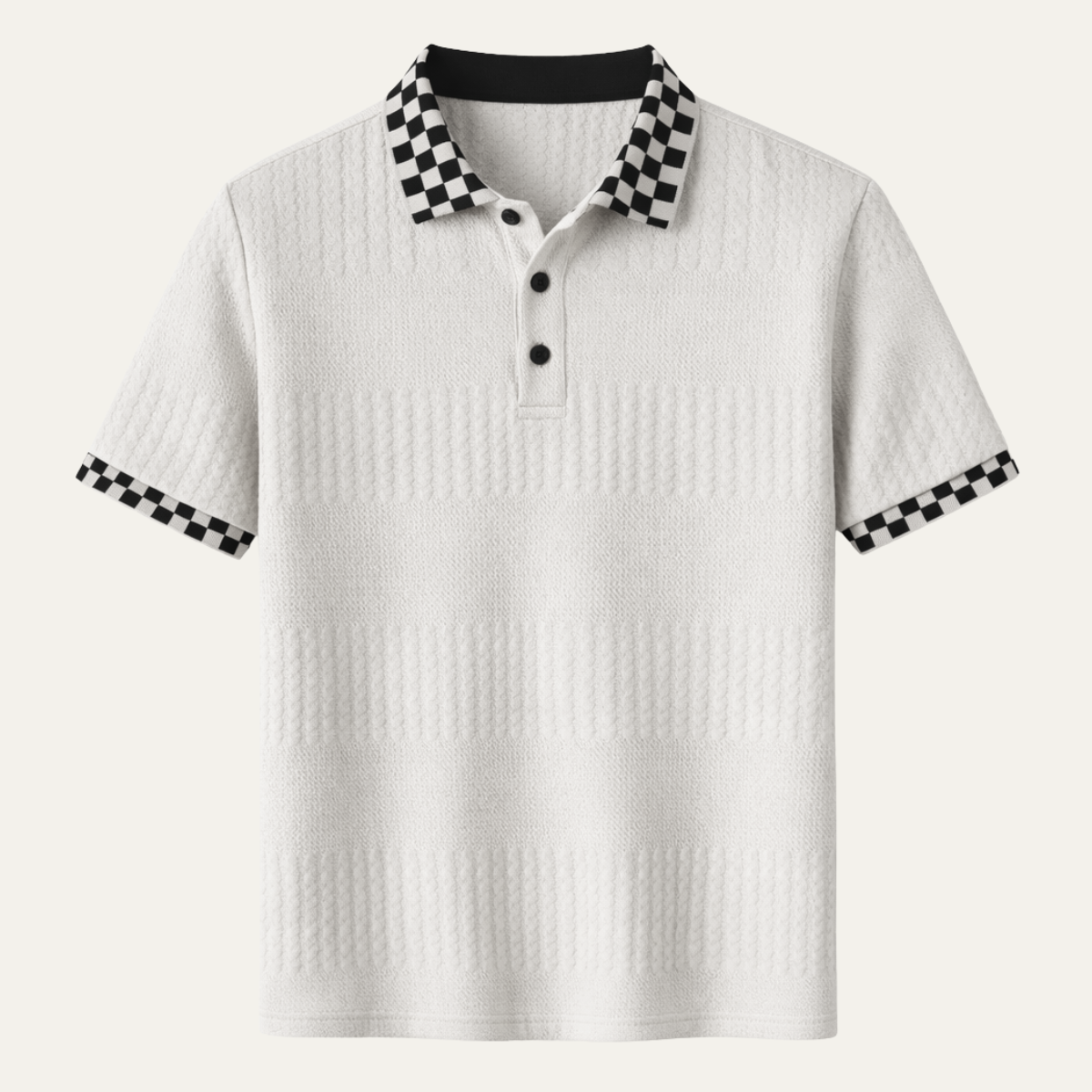 Men's Textured Knit Polo Shirt Checkered Collar - VibreMode