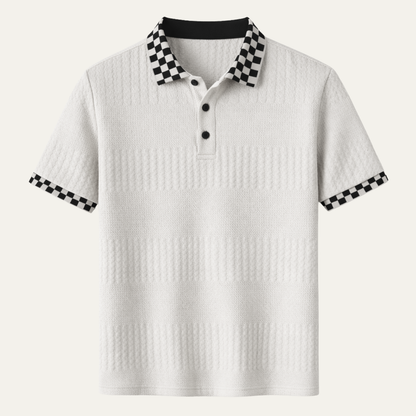 Men's Textured Knit Polo Shirt Checkered Collar - VibreMode
