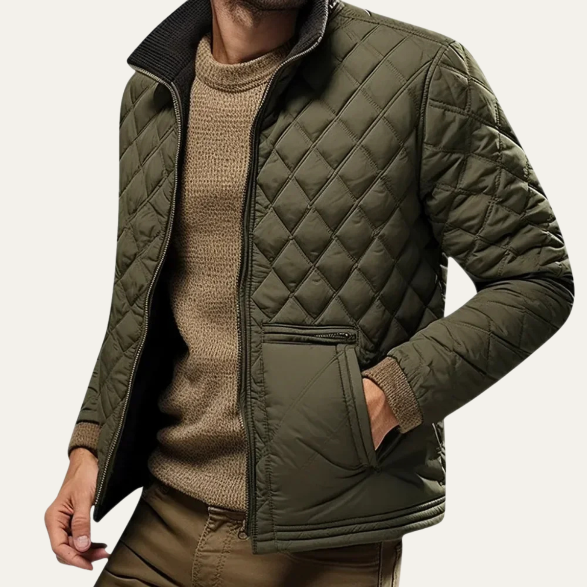 Men's Quilted Puffer Jacket Diamond Pattern