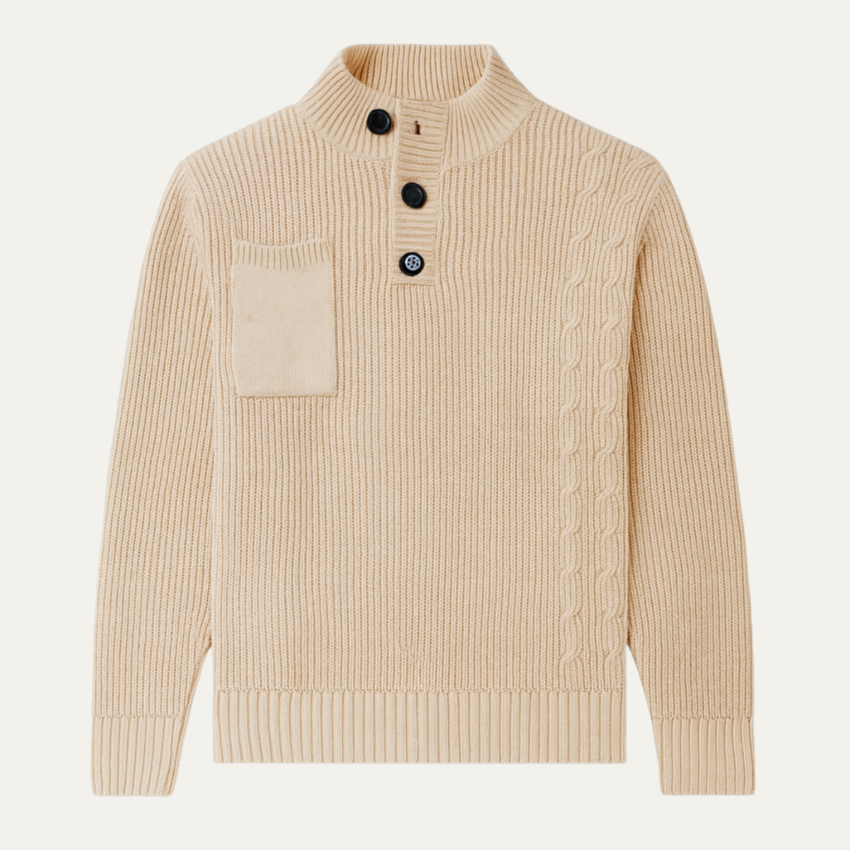 Men's Knitted Sweater Stand Collar Button Front - VibreMode
