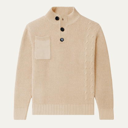 Men's Knitted Sweater Stand Collar Button Front - VibreMode