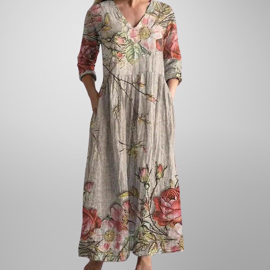 Women's V-Neck Maxi Dress Floral Print - VibreMode