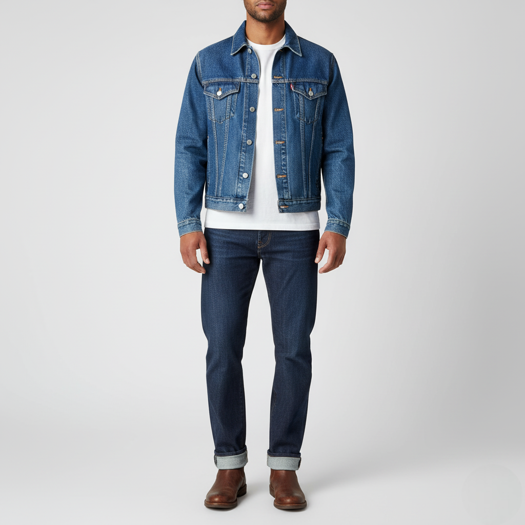 Men's Denim Trucker Jacket Mid-Wash Blue - VibreMode