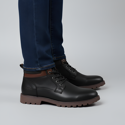 Men's Leather Ankle Boots Lace-Up Casual Brown
